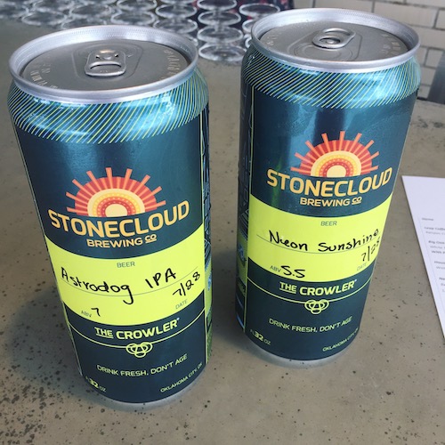 Astrodog IPA and Neon Sunshine Stonecloud Brewing crowlers